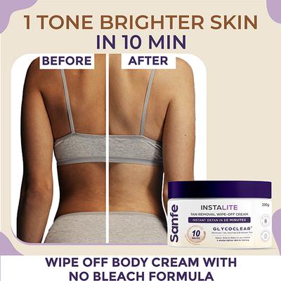 Sanfe Detan Body Cream Instalite Detan Wipe Off 1 Tone Brighter In 10 Mintues 200 gm - Intimate Hygiene