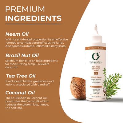 Organic Forest 100% VEGAN & Chemical-Free Heavenly Blend of Australian Tea Tree Oil, Coconut Oil, Rosemary Oil and Neem Oil 100 ml - Hair Oils