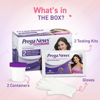 Mankind Prega News Value Pack Pregnancy Test Kit (2 Gloves + 2 Urine Containers + 2 Pregnancy Test Kits) 2's - Test Strips & Lancets