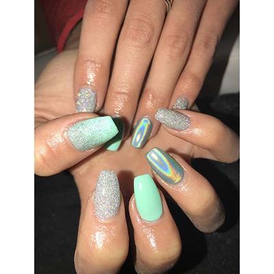 Nails On Board Handmade Press On Gel Nails- Holographic Sea Green 50 gm - Nail Care