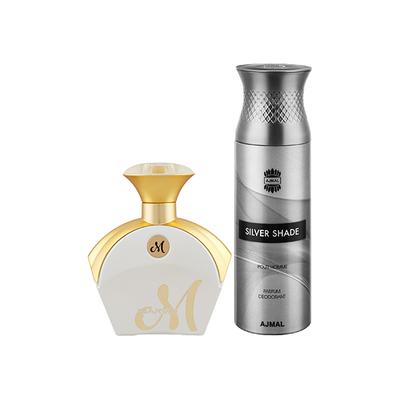 Maryaj M White For Her EDP Floral Fruity Perfume And Ajmal Silver Shade Homme Deodorant Citrus Woody Fragrance 290 ml - Perfumes (Edt/Edp)