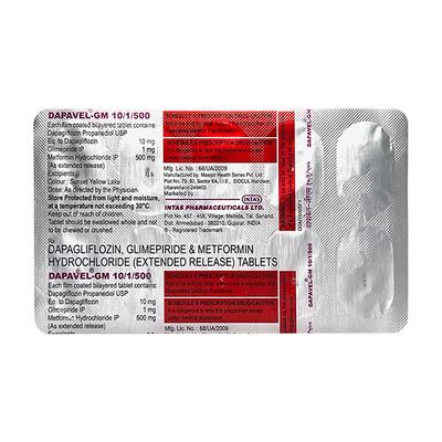 DAPAVEL GM 10/1/500 Tablet 10's - Diabetes-Ant