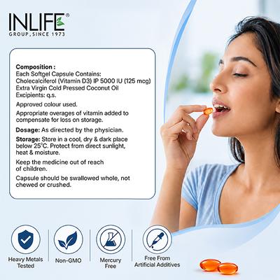 INLIFE Vitamin D3 5000 IU Capsules 60's - Multi-Vitamins