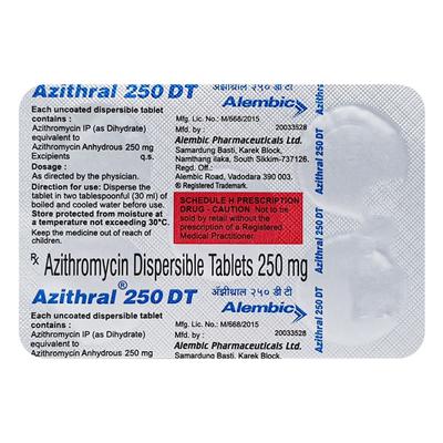 Azithral DT 250mg Tablet 5'S - Bacterial Infections-Mac