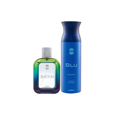 Ajmal Bastion EDP Woody Aromatic Perfume And Blu Homme Deodorant Aquatic Woody Fragrance 300 ml - Men Perfumes (Edt/Edp)