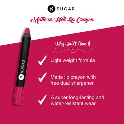 SUGAR Cosmetics Matte As Hell Crayon Lipstick - 30 Lillian Rose (Magenta) 2.8 gm - Lip Crayons
