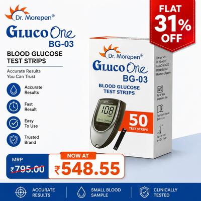 Dr. Morepen GlucoOne BG03 Blood Glucose Test Strips 50's - Blood Glucose Monitors/Test Strips
