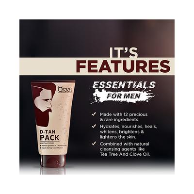 Qraamen De-Tan Face Pack For Men For Skin Lightening andBrightening 120 gm - Face Packs