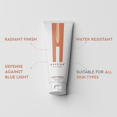 Happier Glow Shield Tinted Sunscreen SPF 50 PA+++, Non-Greasy, No White Cast, High-Quality UV Filters, Lightweight, Long-Lasting Protection for All Skin Types 50 ml - Face Sunscreen