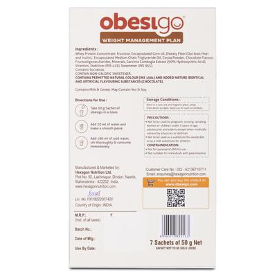 Obesigo Weight Management Plan Powder - Chocolate Shake (Pack of 7 x 50 g) - Weight Loss