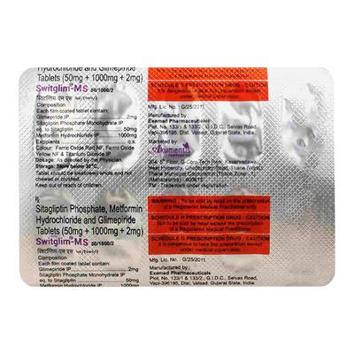 SWITGLIM MS 50/1000/2 Tablet 10's - Diabetes-Ant