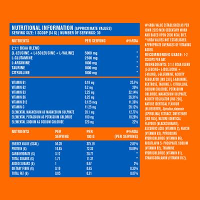 Fast&Up BCAA Supplement Powder - Blueberry Flavour 450 gm - Bcaa Supplements