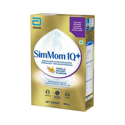 SimMom IQ+ Vanilla Delight Flavour Nutritional Powder 400 gm (Refill Pack) - Nutritional Supplements