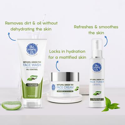 The Moms Co. Oily Skin CTM Regime Green Tea Face Wash, Toner, Face Cream 1's - Face Moisturizers