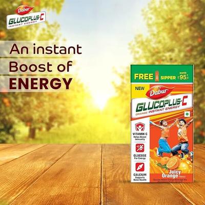 Dabur Glucoplus-C Orange Instant energy 450 g (Free Sipper) - Energy Drinks