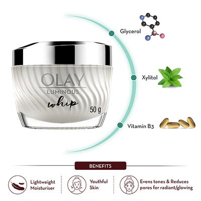Olay Ultra Lightweight Moisturiser- Luminous Whip Day Cream (Non Spf) 50 gm - Face Moisturizers