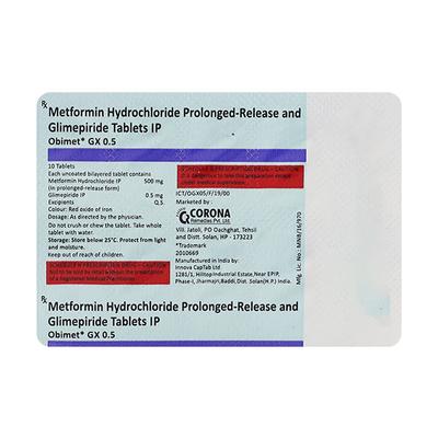 Obimet GX 0.5/500mg Tablet 10'S - Diabetes-Ant