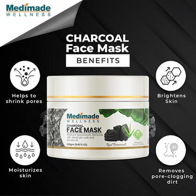 Medimade Charcoal Clay Face Mask 250 gm - Face Packs