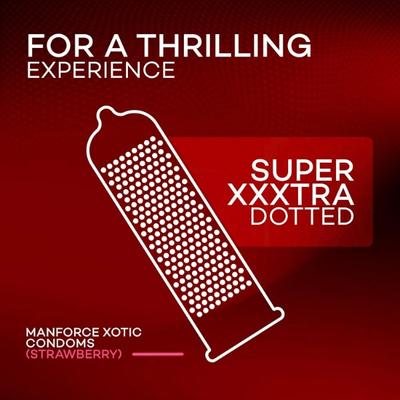 Manforce 1500 Dots Xotic Condoms - Strawberry Flavoured 20's - Plain/Flavoured Condoms