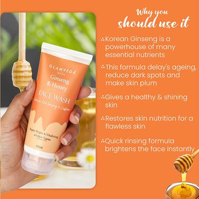 Glamveda Korean Ginseng & Honey Vitalizing Face WashGlow Booster - All Skin Types 100 ml - Face Wash & Cleansers