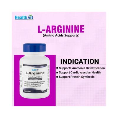 Healthvit L-Arginine 1000mg Pre-Workout and Essential Amino Acid- Tablets 60's - Calcium And Minerals