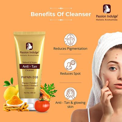 Passion Indulge PAPAIN D-10 Cleanser For Anti-Tan and Uneven skin tone 100ML - Face Wash & Cleansers