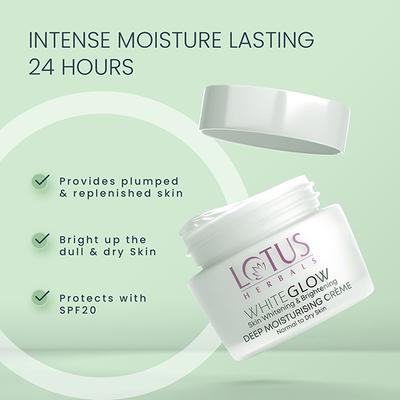 Lotus Herbals Whiteglow Skin Whitening & Brightening Deep Moisturising Creme Spf 20 Pa+++ 60 Gm - Face Sunscreen