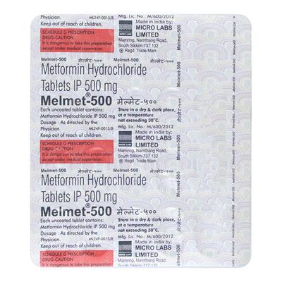 Melmet 500mg Tablet 20'S - Diabetes-Ant