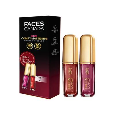 Faces Canada Comfy Matte Mini Liquid Lipcolor- 08 For The Win + 09 Truth Be Told 2.4ml each 2's - Liquid Lipsticks