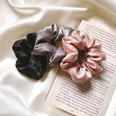 Mueras Silk Satin Scrunchies - Grey, Rose Gold and Black 3's - Hair Clips/Bands