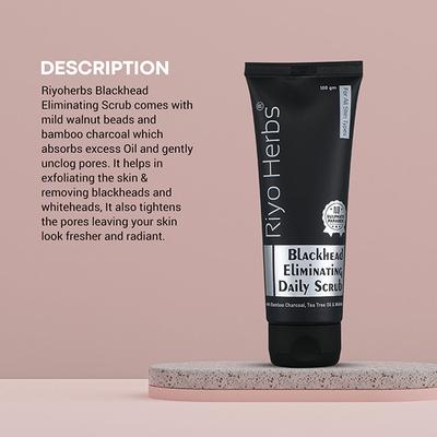 Riyo Herbs Blackhead Eliminating Daily Scrub - Bamboo Charcoal Tea Tree Oil & Walnut 100 gm - Face Scrubs