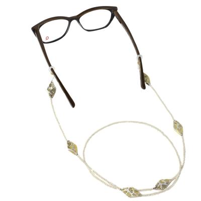 Modisch Off White Beads And White Diamond Shape Stone With Golden Print Sunglasses Chain (JC-15Owd) 1's - Wearables Sunglasses