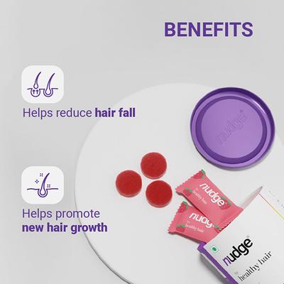 Nudge Wellness Biotin Hair Gummies With Zinc, Vitamin E & Folate for Thicker, Stronger & Shiner Hair 30 Gummies 30's - Hair & Skin