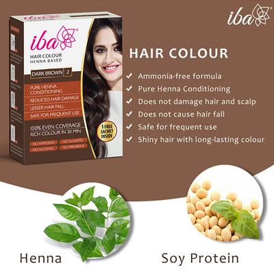 Iba Hair Colour Henna Based For Women , Dark Brown 70 gm - Henna