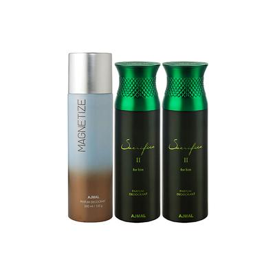 Ajmal 1 Magnetize And 2 Sacrifice II For Him Deodorants Pack of 3 200 ml - Deodorants/Roll-Ons