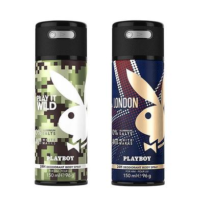 Playboy Wild + London Deo New Combo Set - Pack of 2 Mens 300 ml - Men Deodorants/Roll-Ons
