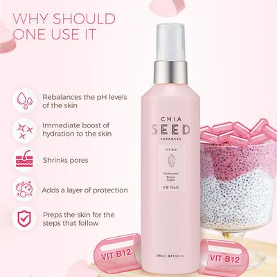 The Face Shop Chia Seed Advance Vit B12 Hydro Mist Bruine Hydro 165ml - Body Mist/Spray