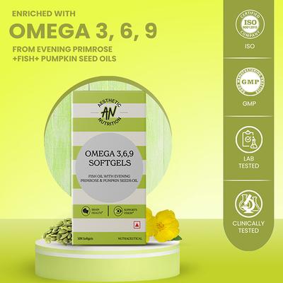Aesthetic Nutrition Omega 3 6 9 Softgels Triple Omega Formula With Evening Primrose, Fish Oil, And Pumpkin Seed Oil For Heart, Skin 30 Softgels 1's - Omega Fish Oil Fatty Acids