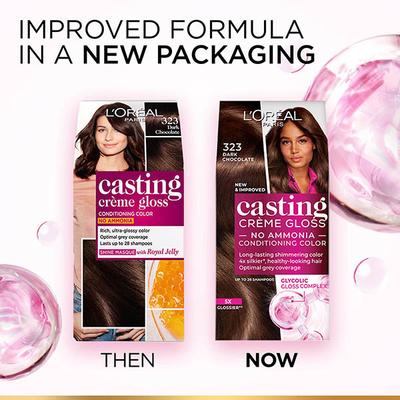 L'Oreal Paris Casting Creme Gloss Conditioning Color, 323 Sonam's Dark Chocolate Shine Masque with Royal Jelly 87.5gm+72ml 1's - Crème