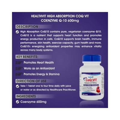 Healthvit High Absorption CoQ Vit Coenzyme Q-10 - 600 mg-Capsules 60's - General Health