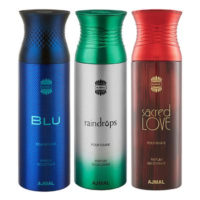 Ajmal Blu Raindrops Sacred Love Deodorant Spray (Pack of 3) 200 ml - Perfumes (Edt/Edp)