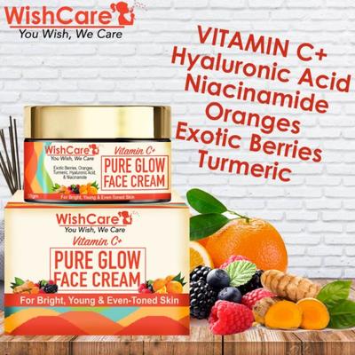 WishCare Vitamin C Purelow Face Cream for Women & Men - With Hyaluronic Acid Niacinamide Oranges Berries & Turmeric 50 gm - Day Cream
