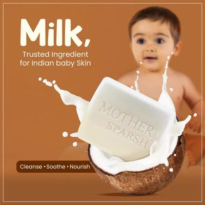 Mother Sparsh Daily Moisturizing Milky Soft Baby Bathing Bar With Coconut Oil-Milk Protein and Vitamin E 75 gm - Bathing Essentials