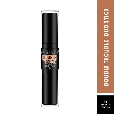 Swiss Beauty Double Trouble Contour & Highlighter Stick - (Medium Focus) 8 gm - Highlighters & Illuminators