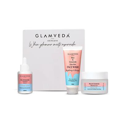 Glamveda Korean Glass Skin Rice & Ceramide 3 Step Daily Skincare Routine For Women3 Items 1's - Makeup Kits & Sets
