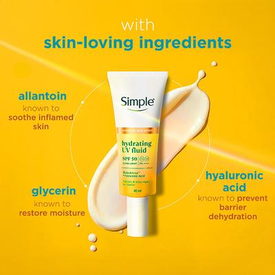 Simple Hydrating UV Fluid SPF 50 PA++++ | Hyaluronic Acid | Sunscreen for dry & sensitive skin, 40ml - Body Sunscreen