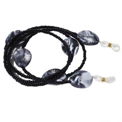 Modisch Black Beads And Black White Ovel Shape Stone Sunglasses Chain (JC-15Bb) 1's - Wearables Sunglasses