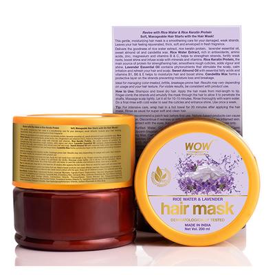 WOW Skin Science Rice Hair Mask with Rice Water, Rice Keratin & Lavender Oil 200 ml - Hair Masks & Packs