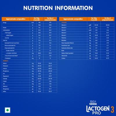 Nestle LACTOGEN PRO 3 Follow Up Formula with Whey Protein, Iron, Vitamin A, C & D (After 12 Months Upto 18 Months) Powder 400 g - Baby And Infant Supplements