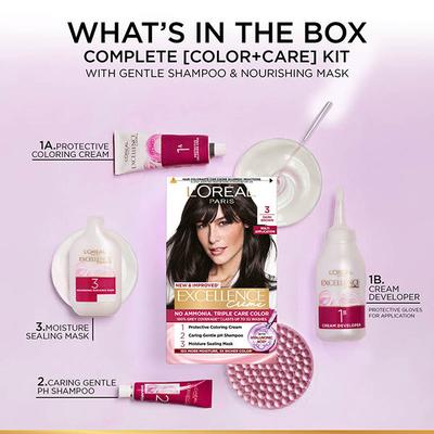L'Oreal Paris Excellence Creme Triple Care Color, 3 Dark Brown100gm+72ml 1's - Crème